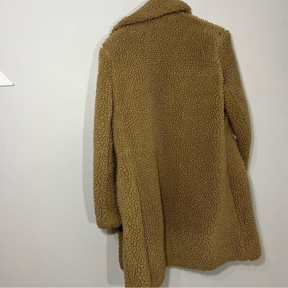 Vintage tan teddy car coat cozy sherpa style trench plush fluffy neutral jacket - Picture 10 of 15